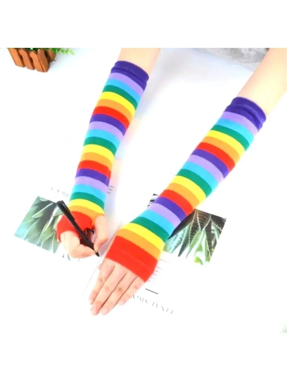 Rainbow fingerless gloves sleeves thumb hole multicolor accessory lgbtq